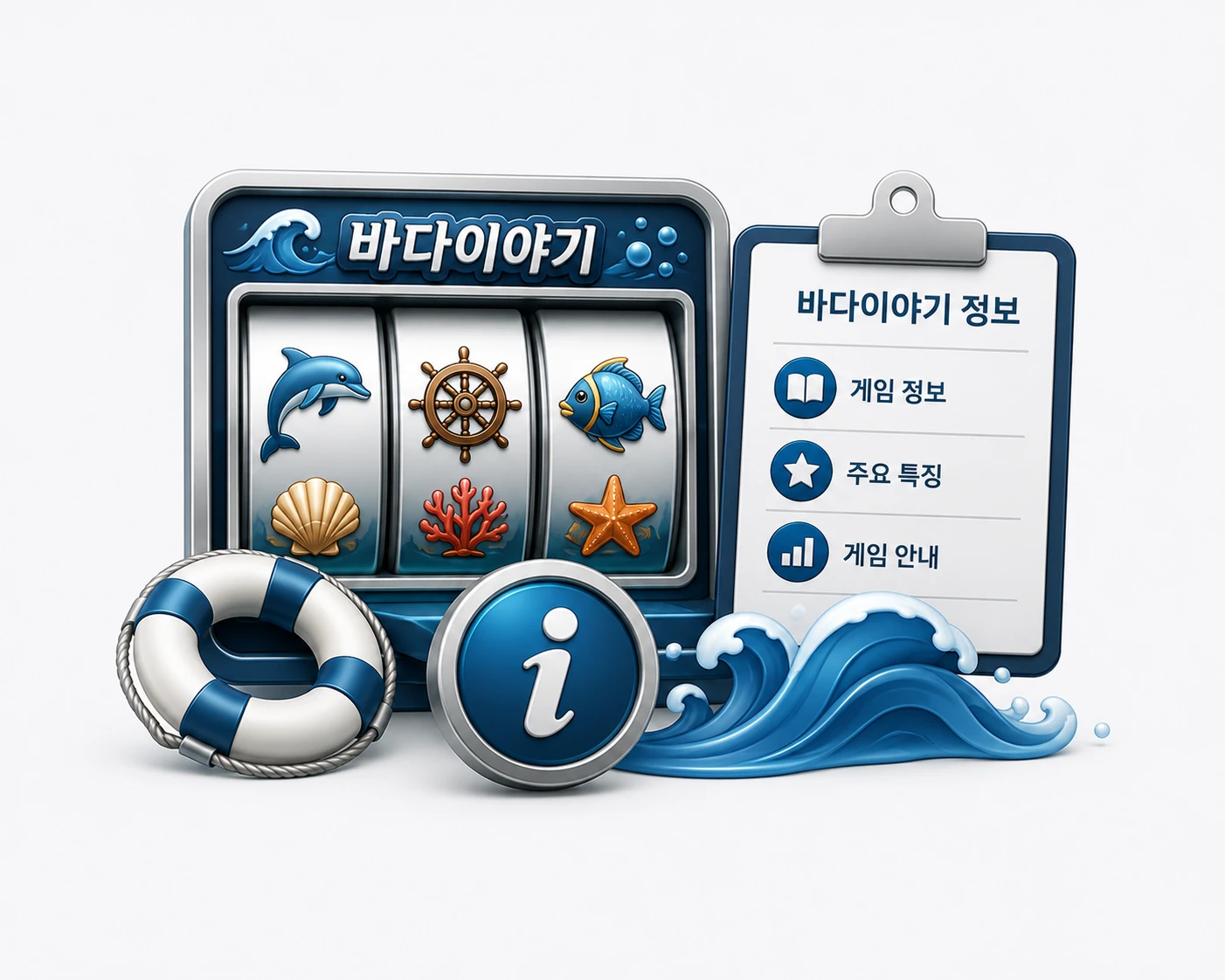 바다이야기 게임 정보와 주요 특징을 나타내는 해양 테마 릴게임 정보 아이콘